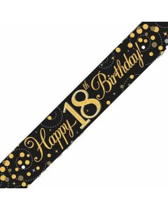 Age 18 Black & Gold Sparkling Fizz Holographic 9' Banner Oaktree