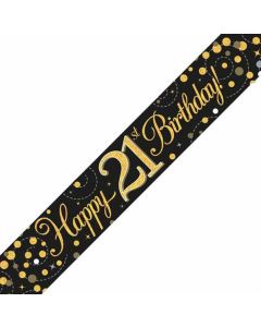 Age 21 Black & Gold Sparkling Fizz Holographic 9' Banner Oaktree