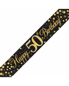 Age 50 Black & Gold Sparkling Fizz Holographic 9' Banner Oaktree