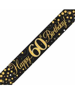 Age 60 Black & Gold Sparkling Fizz Holographic 9' Banner Oaktree