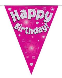 Pink Happy Birthday 3.9m 11 Flag Bunting Oaktree