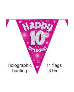 Age 10 Pink Holographic 3.9m 11 Flag Bunting Oaktree