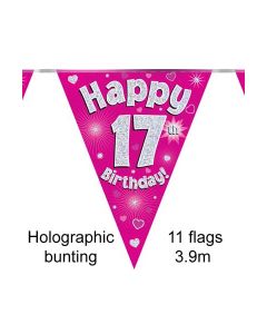 Age 17 Pink Holographic 3.9m 11 Flag Bunting Oaktree
