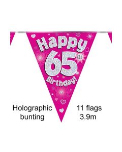 Age 65 Pink Holographic 3.9m 11 Flag Bunting Oaktree