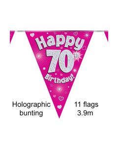Age 70 Pink Holographic 3.9m 11 Flag Bunting Oaktree