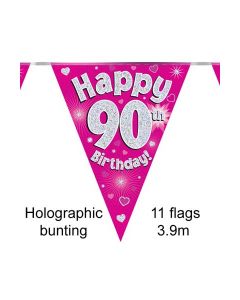 Age 90 Pink Holographic 3.9m 11 Flag Bunting Oaktree