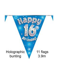  BUNTING 16TH BDAY BLUE HOLO 11 FLAGS 3.9M - 631304/1