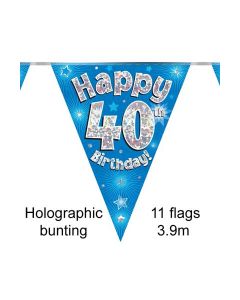  BUNTING 40TH BDAY BLUE HOLO 11 FLAGS 3.9M - 631403/1