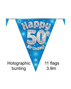  BUNTING 50TH BDAY BLUE HOLO 11 FLAGS 3.9M - 631427/1