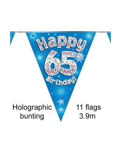 Age 65 Blue 3.9m 11Flag Holographic Bunting Oaktree