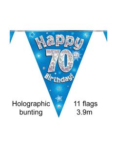 Age 70 Blue 3.9m 11Flag Holographic Bunting Oaktree