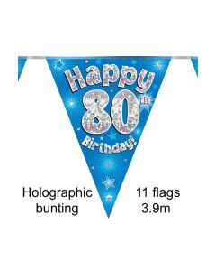 Age 80 Blue 3.9m 11 Flag Holographic Bunting Oaktree
