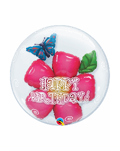 24" Pink Birthday Flower Double Bubble Qualatex