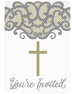 Fancy Gold Cross Religious Invitations 8PK