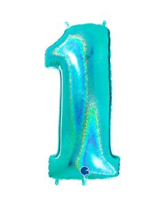 40" Tiffany Holographic Glitter Number 1 Foil Balloon Grabo