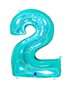 40" Tiffany Holographic Glitter Number 2 Foil Balloon Grabo