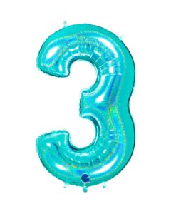 40" Tiffany Holographic Glitter Number 3 Foil Balloon Grabo