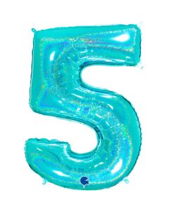 40" Tiffany Holographic Glitter Number 5 Foil Balloon Grabo