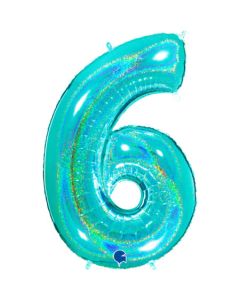 40" Tiffany Holographic Glitter Number 6 Foil Balloon Grabo