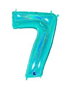 40" Tiffany Holographic Glitter Number 7 Foil Balloon Grabo