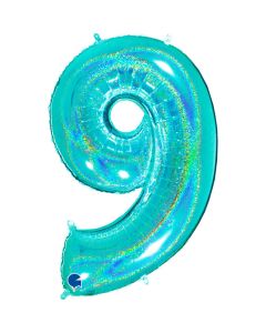 40" Tiffany Holographic Glitter Number 9 Foil Balloon Grabo