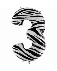 40" Number 3 Zebraloons Foil Balloon Grabo