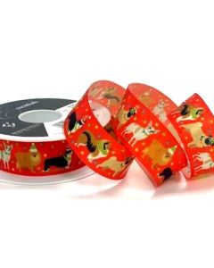 25mm Festive Pets Ribbon On A 25m Reel Red