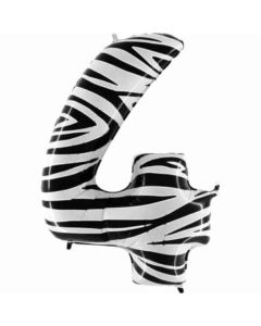 40" Number 4 Zebraloons Foil Balloon Grabo