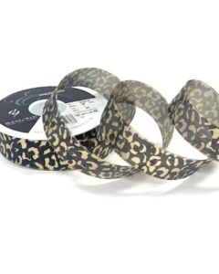 25mm Leopard Spots Ribbon On A 20m Reel Gold/Black