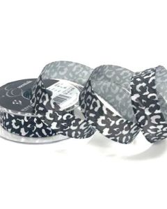 25mm Leopard Spots Ribbon On A 20m Reel Silver/Black