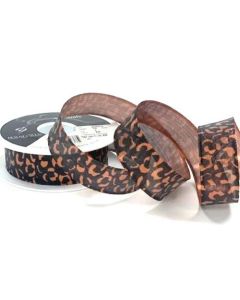 25mm Leopard Spots Ribbon On A  20m Reel Copper/Black
