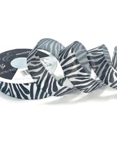 25mm Zebra Stripe Ribbon On A 20m Reel Silver/Black