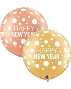 30" Round Rose Gold & Gold 2ct Happy New Year Dots-A-Round Qualatex