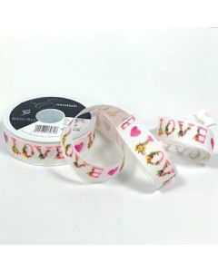 25mm Love White/Multi Ribbon On A 25m Reel
