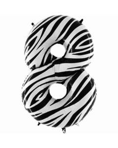 40" Number 8 Zebraloons Foil Balloon Grabo