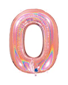 40" Rose Gold Holographic Glitter Number 0 Foil Balloon Grabo