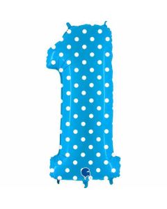 40" Blue Polka Dots Number 1 Foil Balloon Grabo