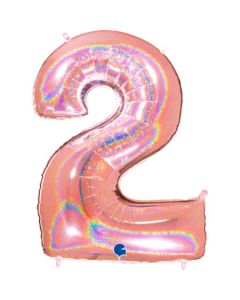 40" Rose Gold Holographic Glitter Number 2 Foil Balloon Grabo
