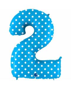 40" Blue Polka Dots Number 2 Foil Balloon Grabo