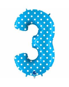 40" Blue Polka Dots Number 3 Foil Balloon Grabo