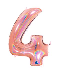 40" Rose Gold Holographic Glitter Number 4 Foil Balloon Grabo