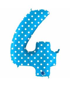 40" Blue Polka Dots Number 4 Foil Balloon Grabo