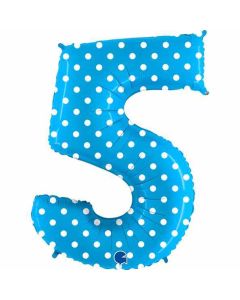 40" Blue Polka Dots Number 5 Foil Balloon Grabo