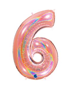 40" Rose Gold Holographic Glitter Number 6 Foil Balloon Grabo
