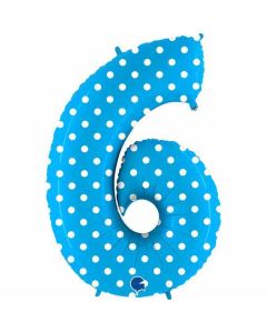 40" Blue Polka Dots Number 6 Foil Balloon Grabo