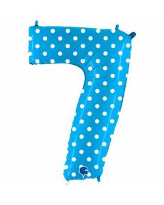 40" Blue Polka Dots Number 7 Foil Balloon Grabo