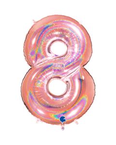 40" Rose Gold Holographic Glitter Number 8 Foil Balloon Grabo