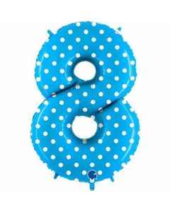 40" Blue Polka Dots Number 8 Foil Balloon Grabo