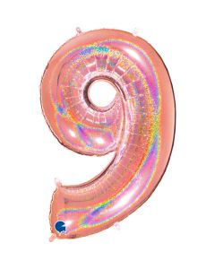 40" Rose Gold Holographic Glitter Number 9 Foil Balloon Grabo