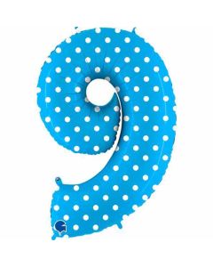 40" Blue Polka Dots Number 9 Foil Balloon Grabo